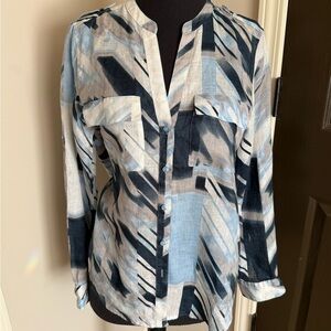 Calvin Klein Blue and Gray linenTextured Shirt